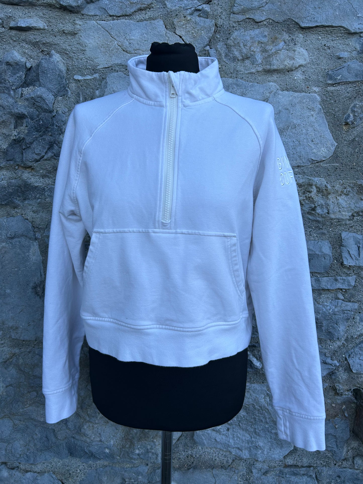 White cropped half zip sweatshirt uk 8-10