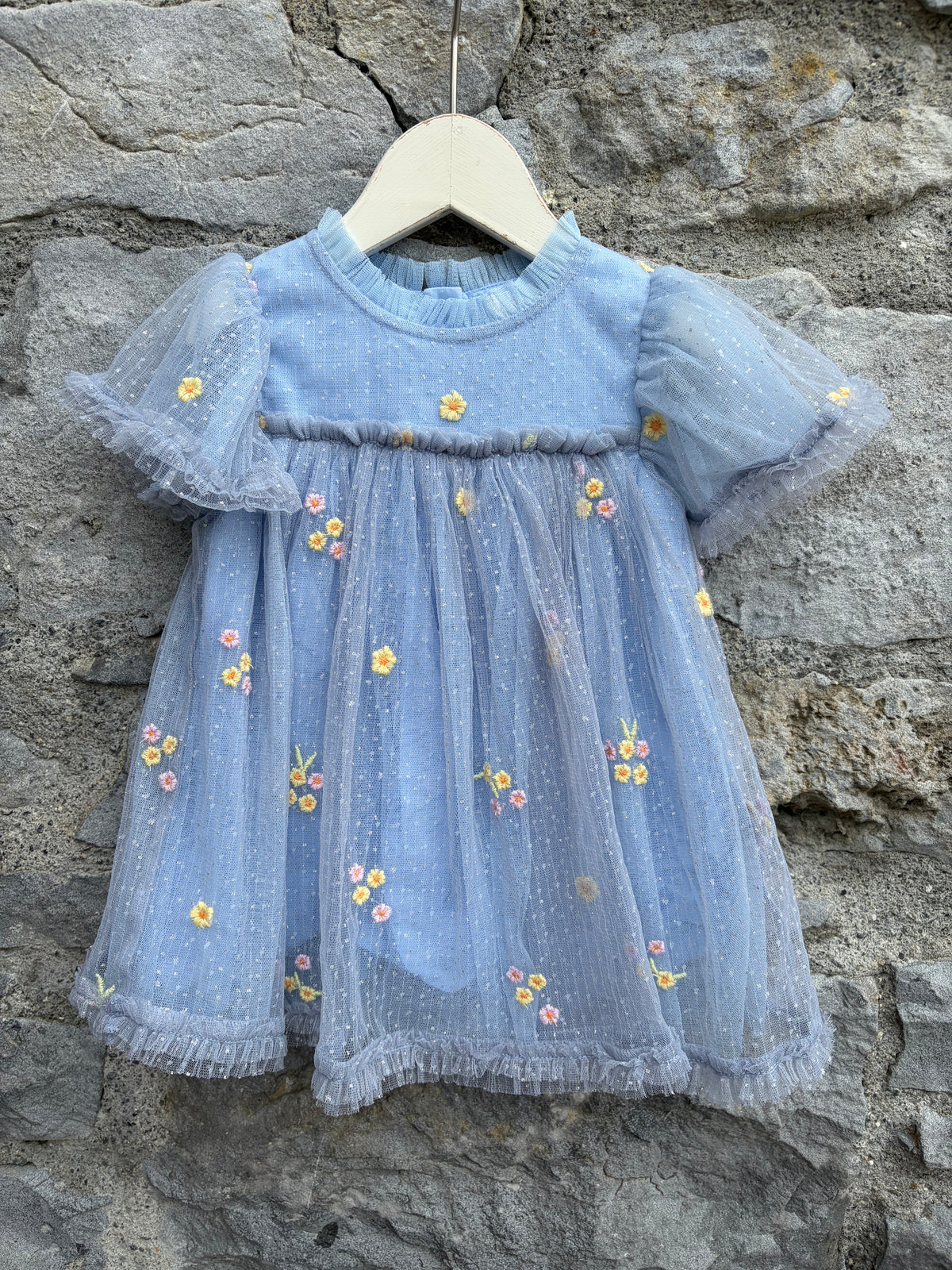 Floral tulle blue dress  3-6m (62-68cm)
