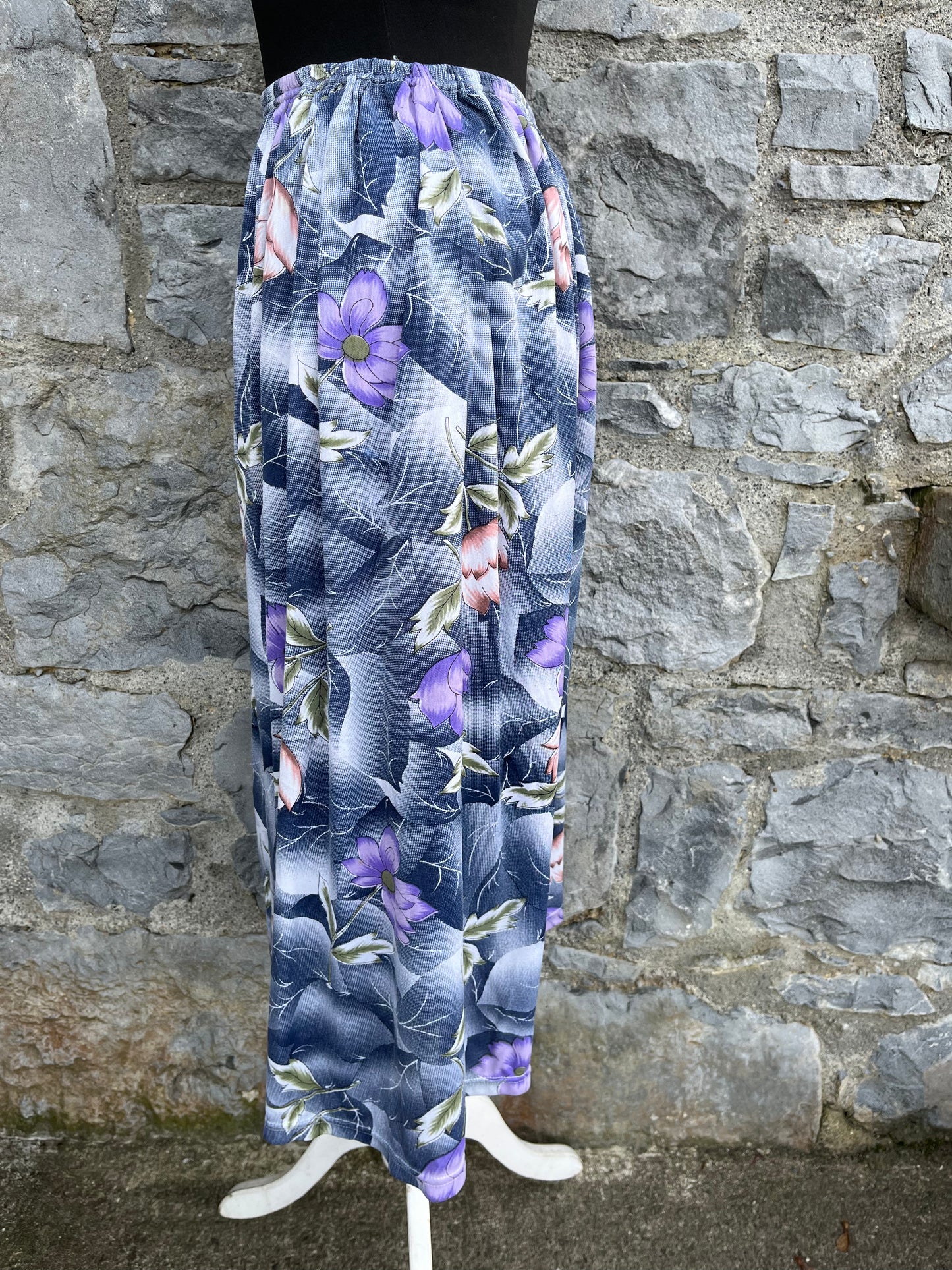 80s grey floral skirt uk 10-12