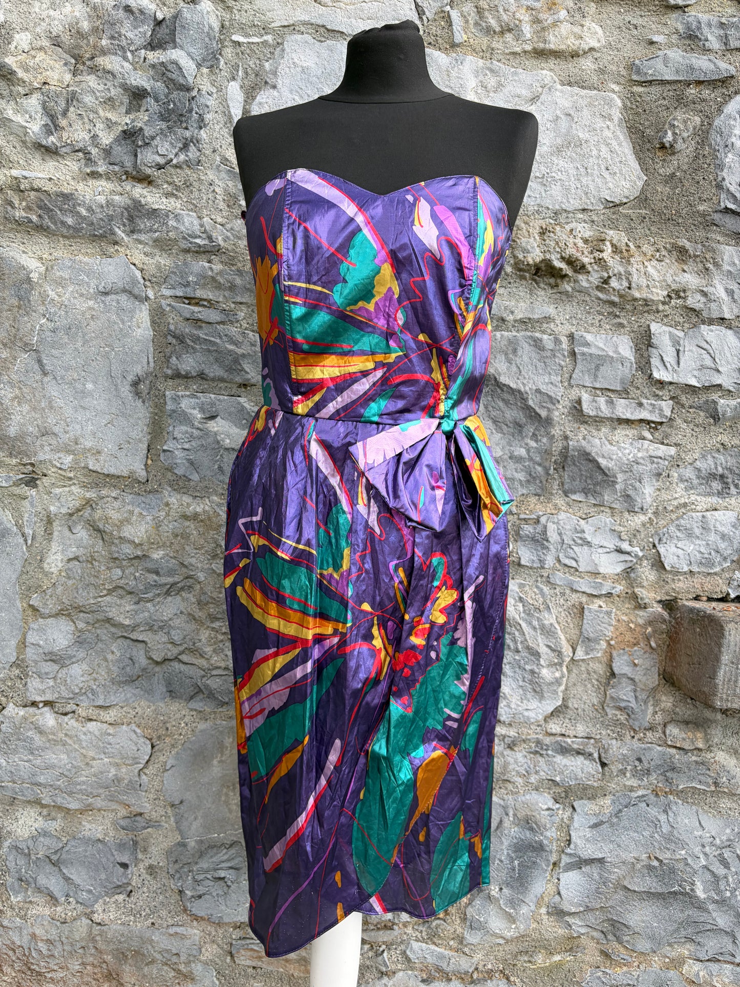 80s abstract purple dress&bolero uk 8-10