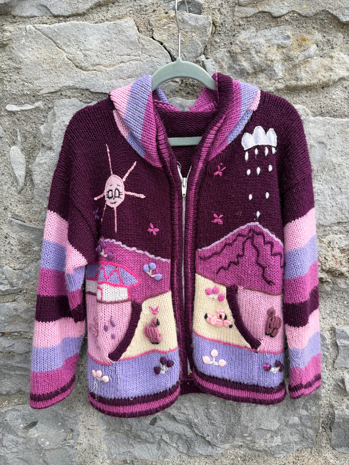 Pink&purple Peruvian hoodie cardigan  5-6y (110-116cm)