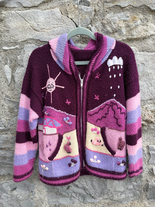 Pink&purple Peruvian hoodie cardigan  5-6y (110-116cm)