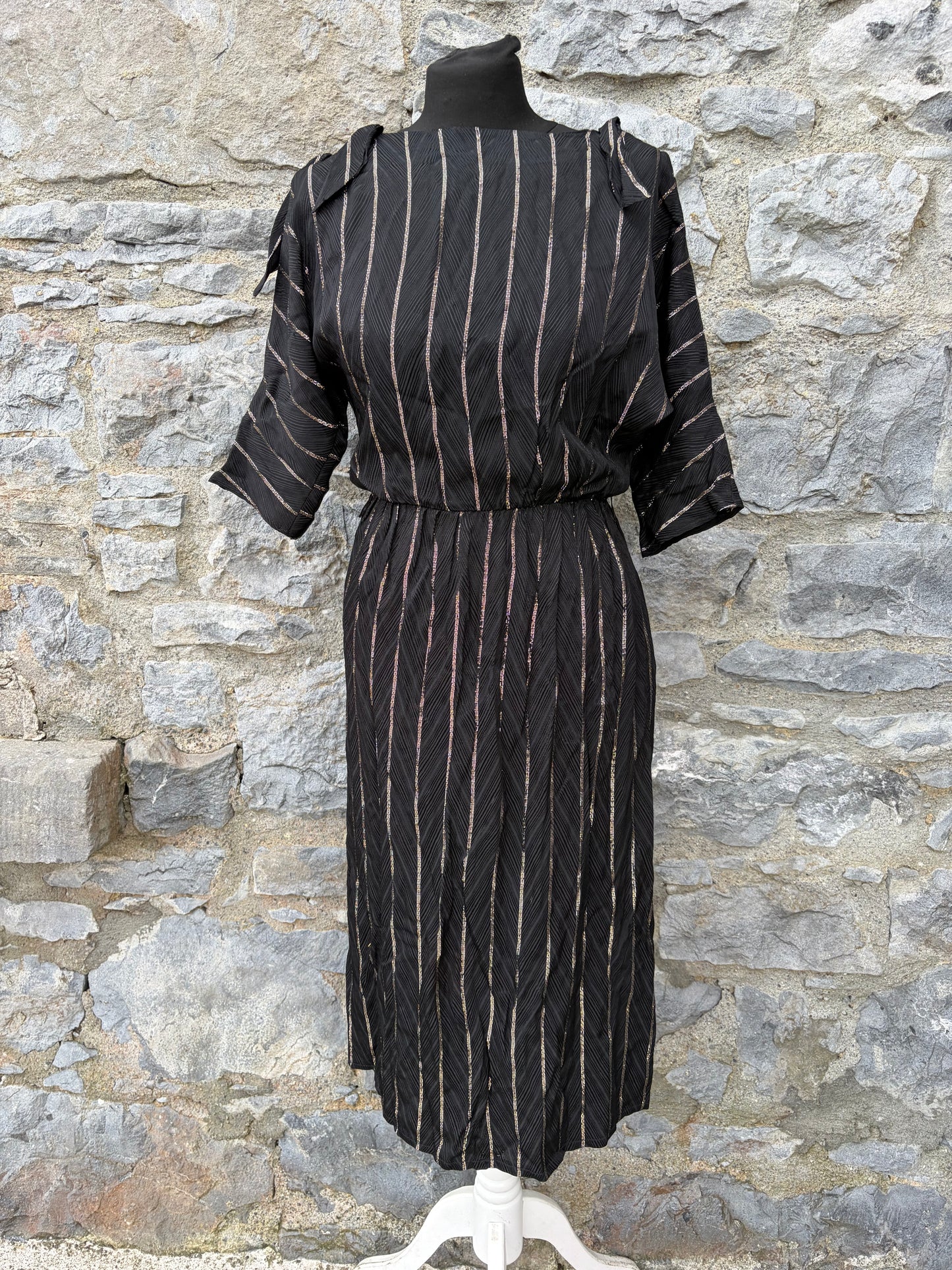 80s black&gold stripy dress uk 6-8