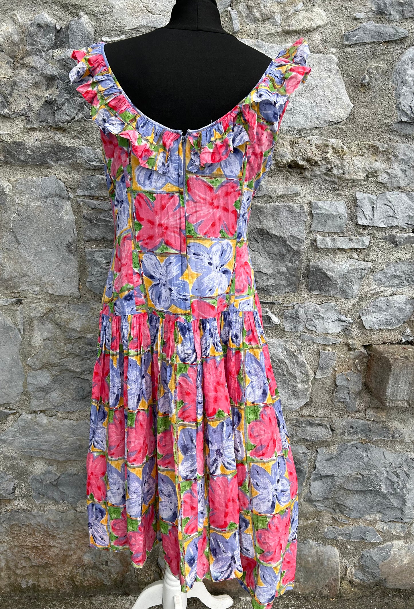 80s pink&blue flowers dress uk 12