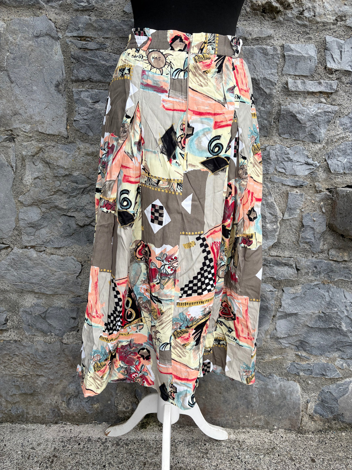 80s abstract patchwork beige skirt uk 10