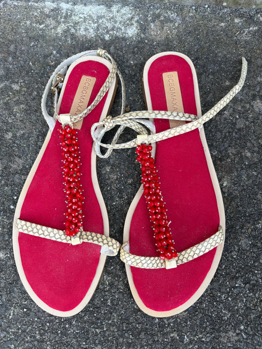 Red beaded t-strap sandals  uk 4.5-5 (eu 37.5-38)