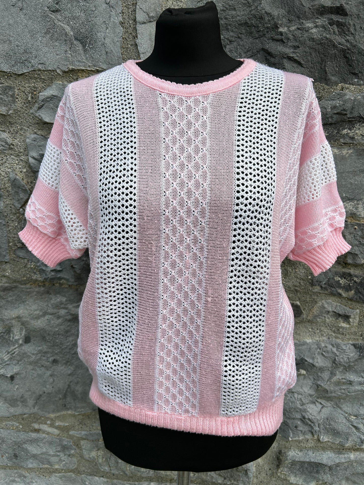 80s pink panel knitted top uk 12-14