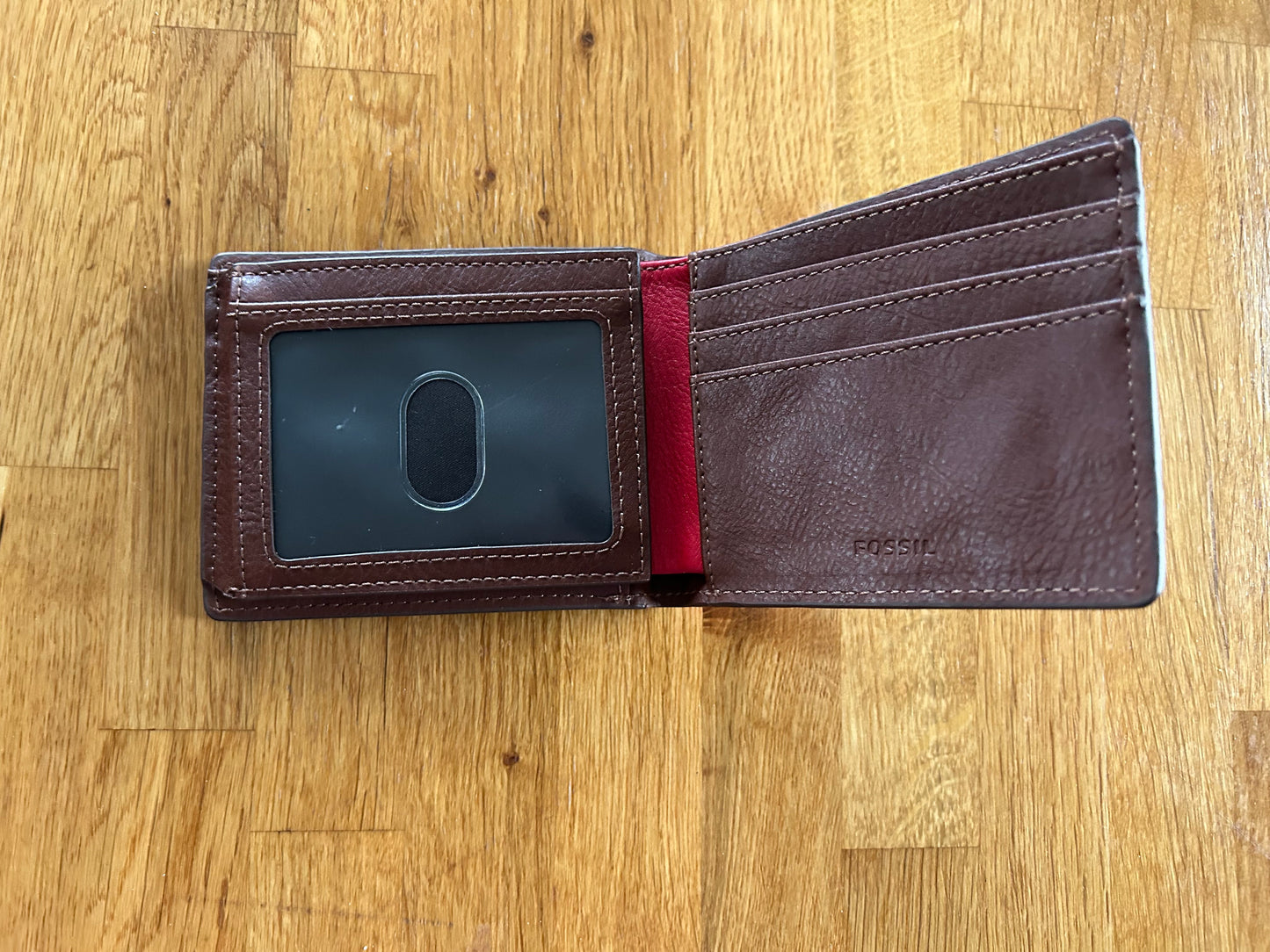 Brown and red wallet