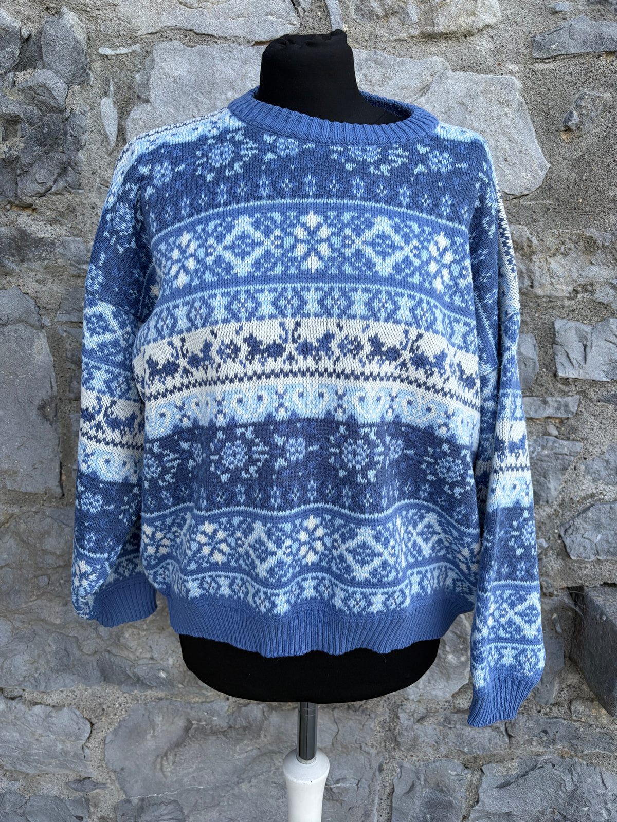 90s blue geometric panels jumper uk 12-14