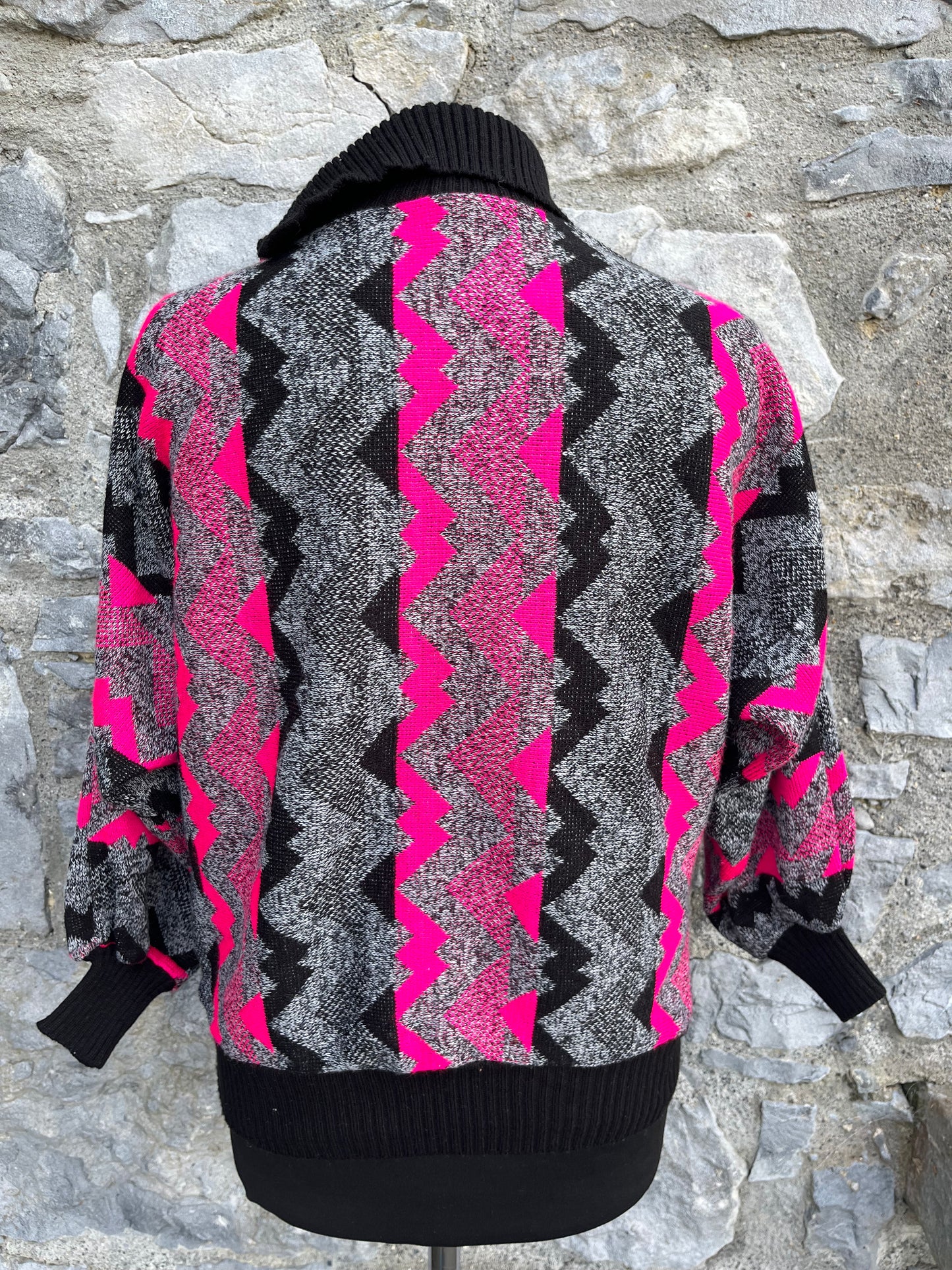 80s pink chevron grey jumper uk 10-12