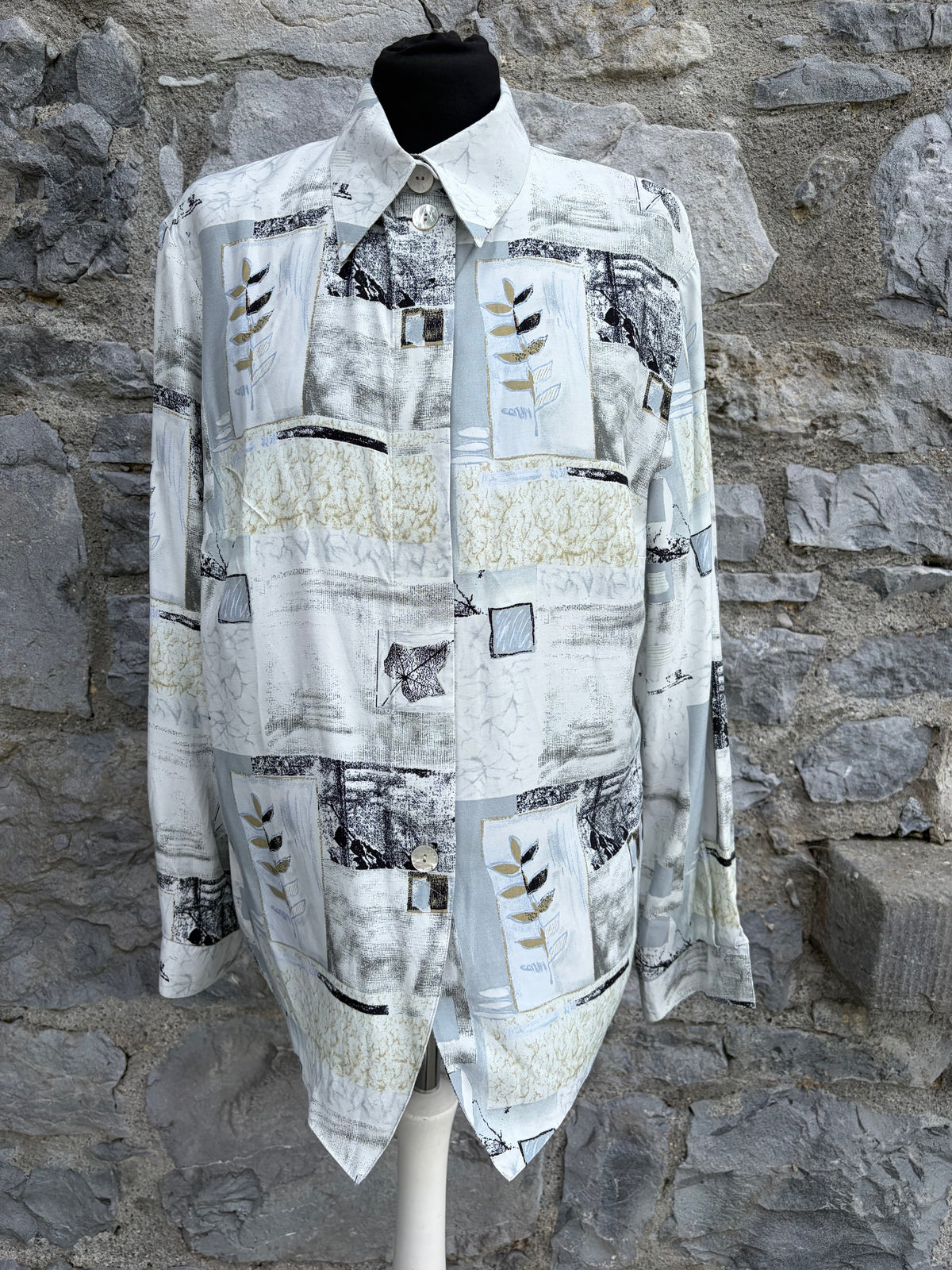 90s white&grey abstract shirt uk 14-16