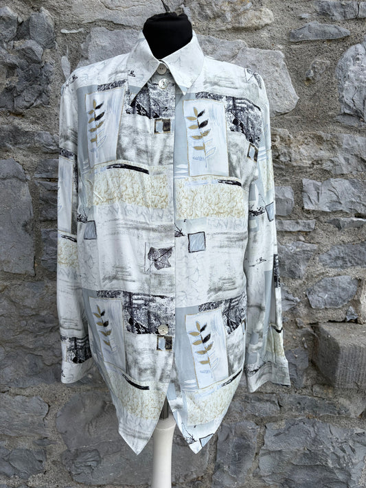 90s white&grey abstract shirt uk 14-16