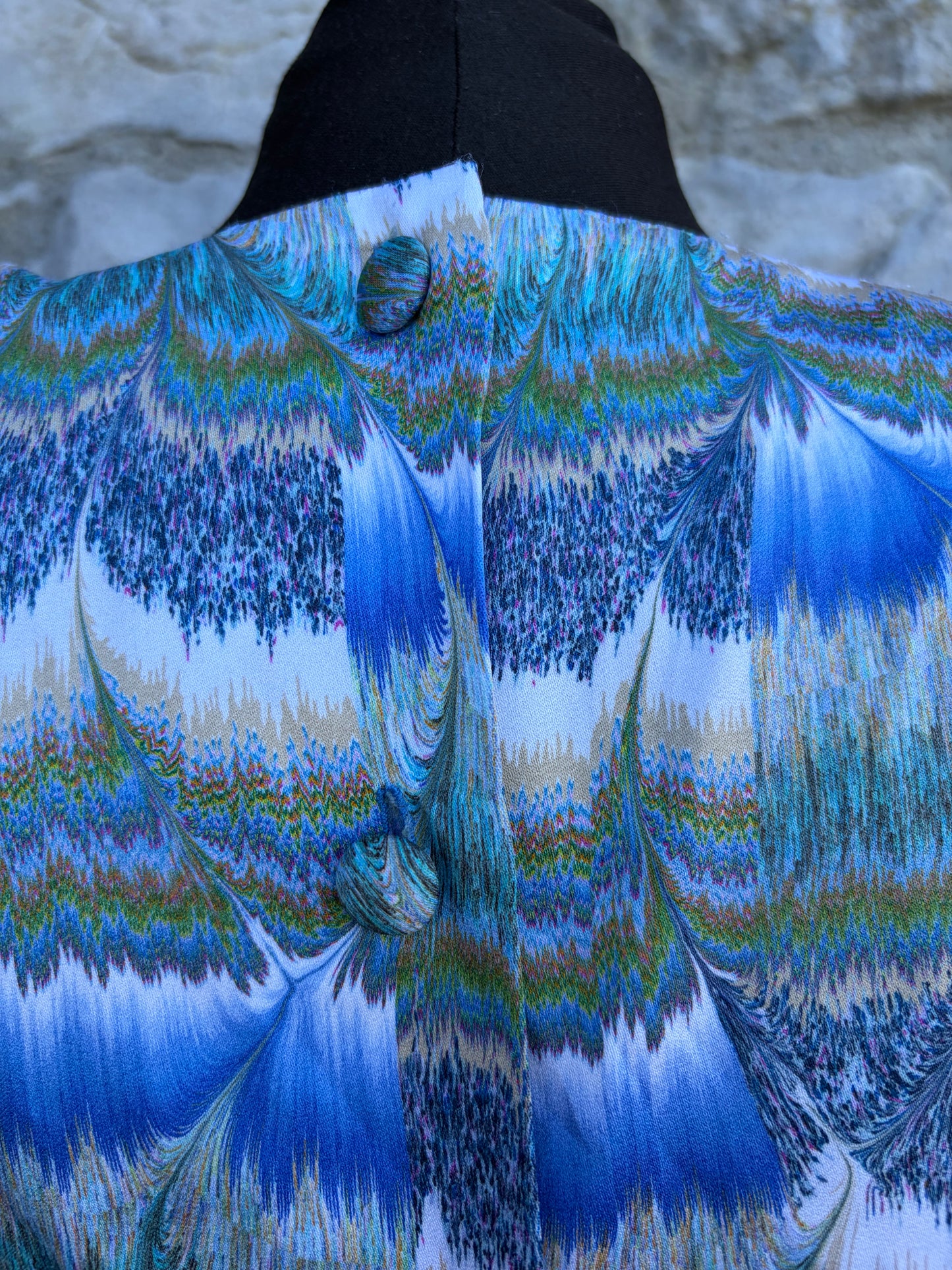 80s Blue&green abstract dress uk 8-10