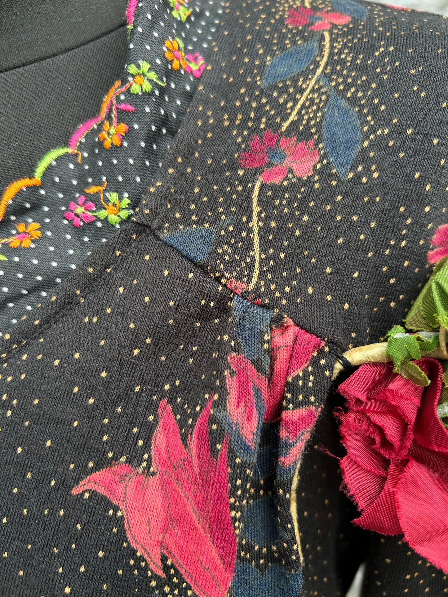 70s Flowers&dots black maxi dress uk 12