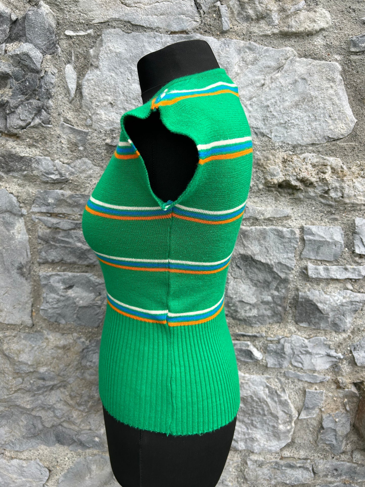 80s Green stripy knitted top uk 6-8