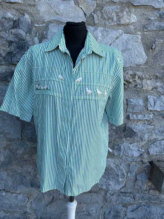 90s green stripy blouse uk 12