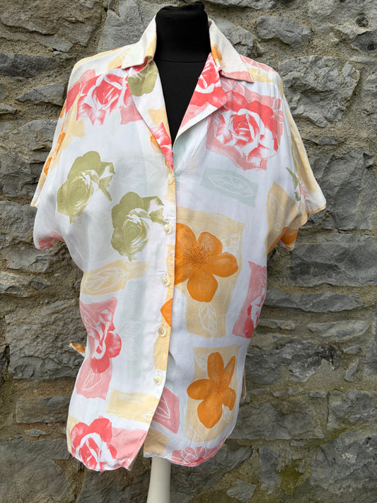 90s floral ivory blouse uk 10