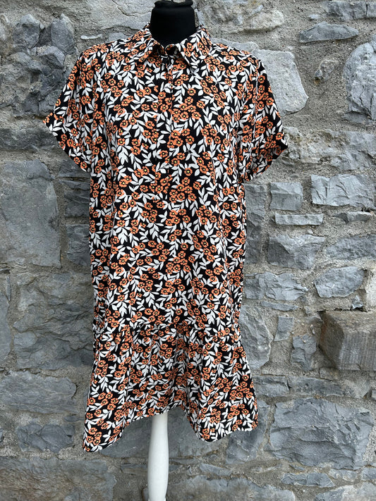 Orange flowers shirt dress uk 10-12