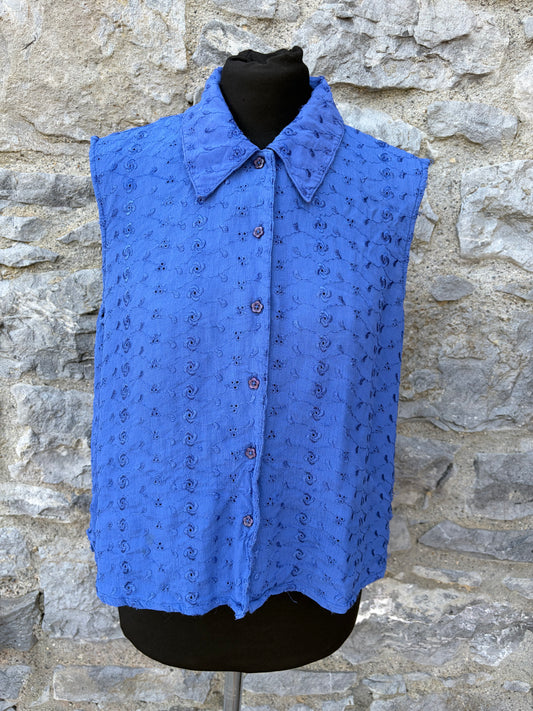 90s blue floral Broderie blouse uk 12-14