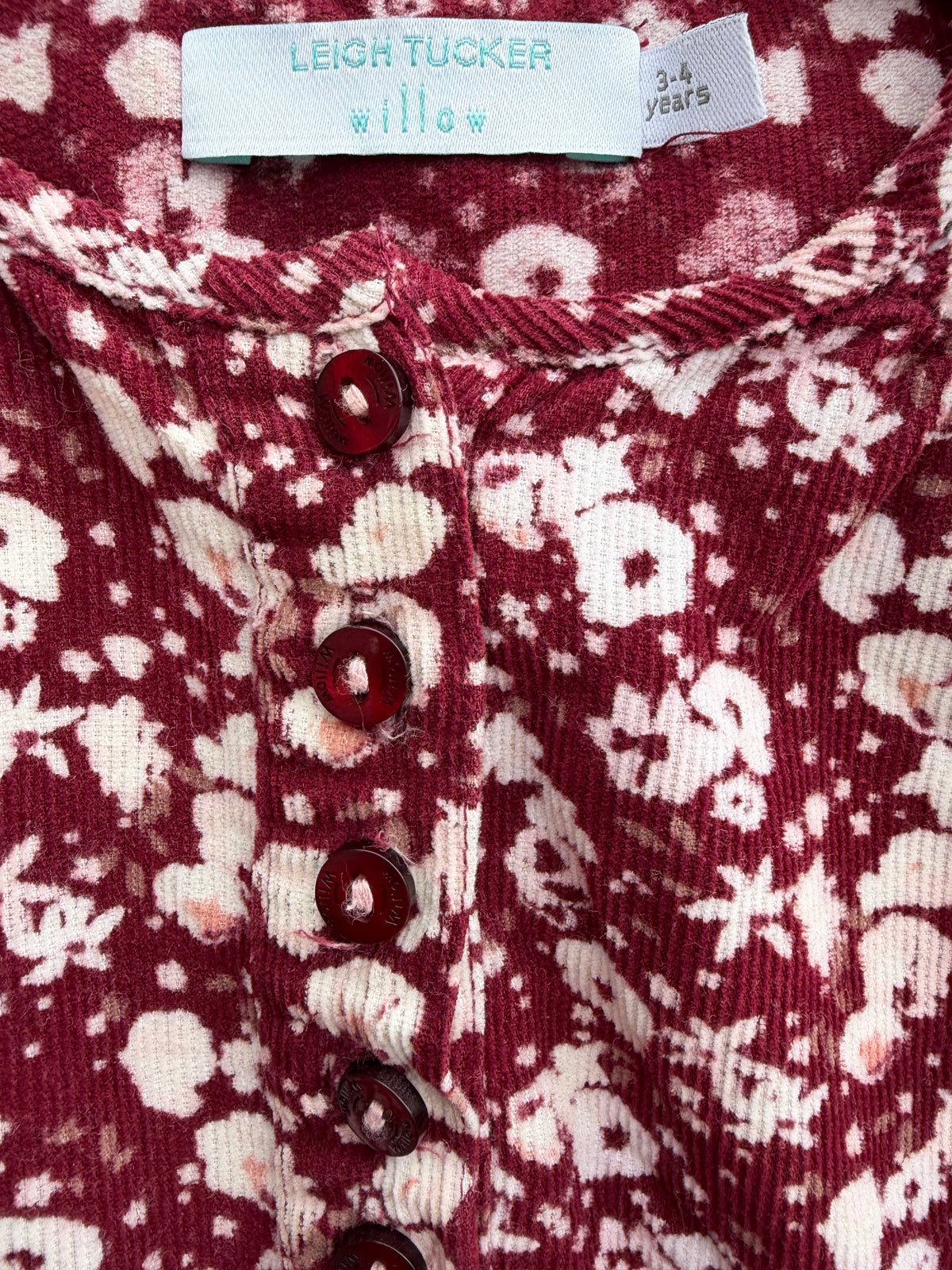 Brown floral cord dress  3-4y (98-104cm)