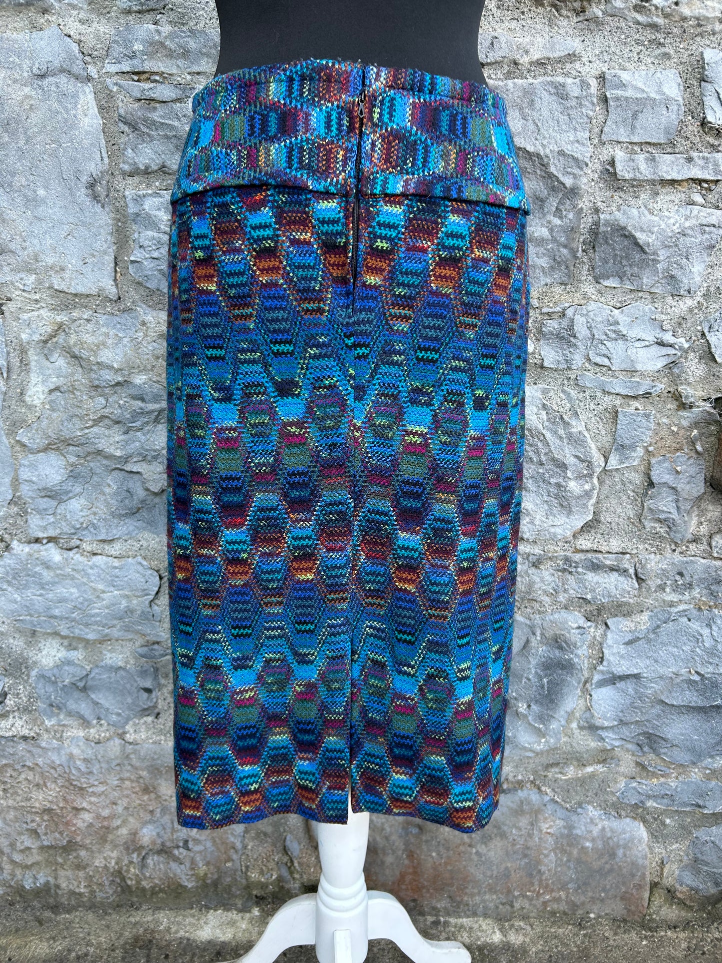90s blue geometric skirt uk 8-10