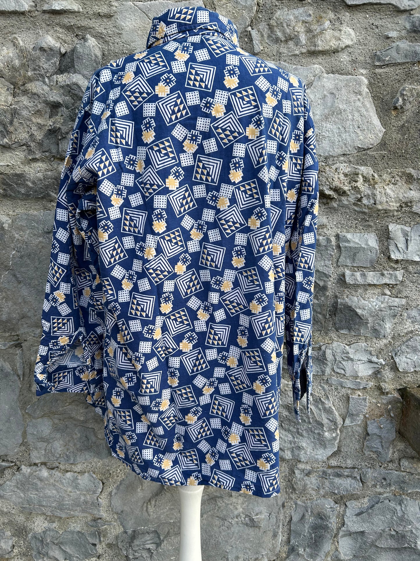 80s blue geometric print shirt Medium