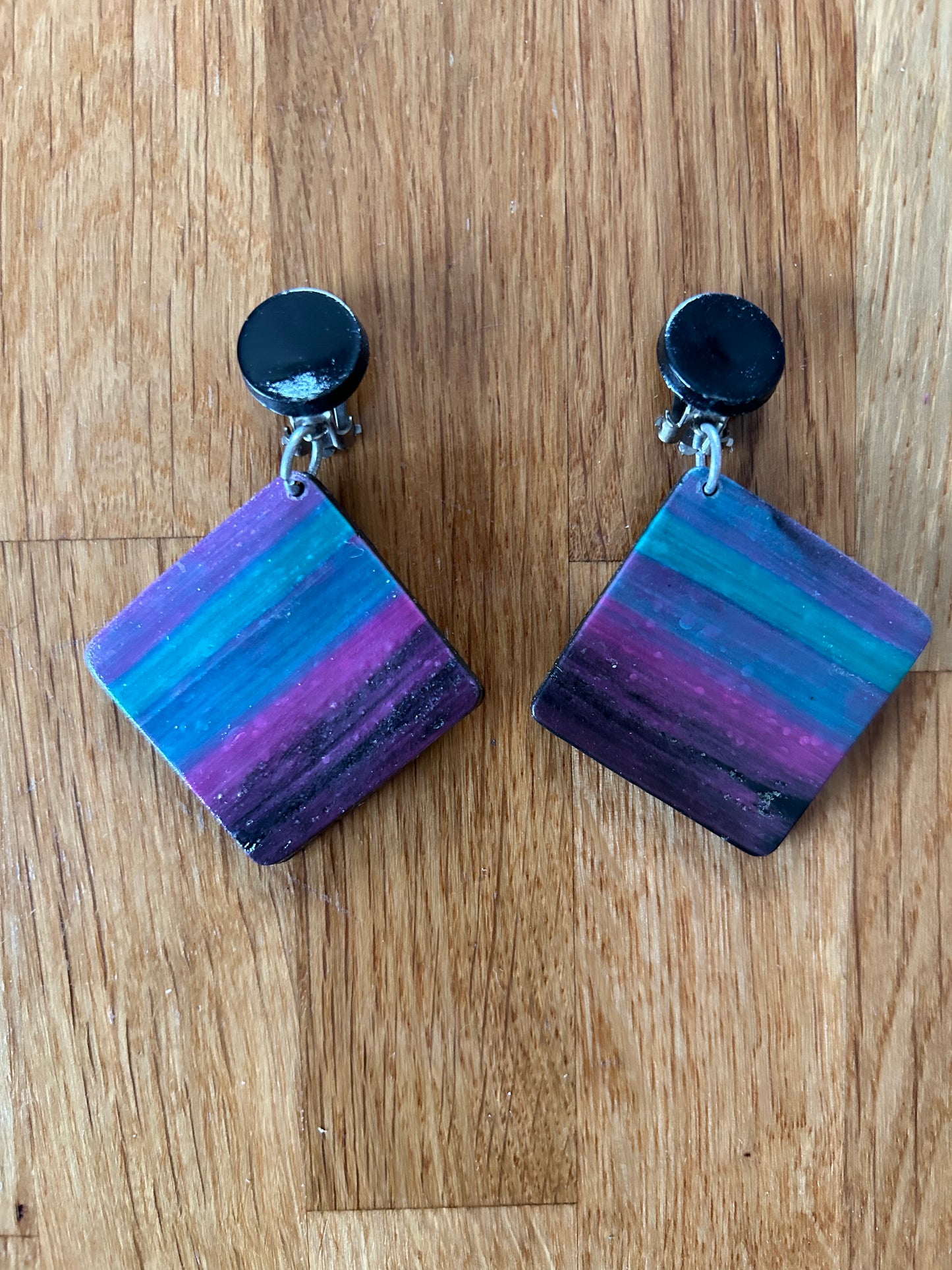 Purple blue ombre clip earrings