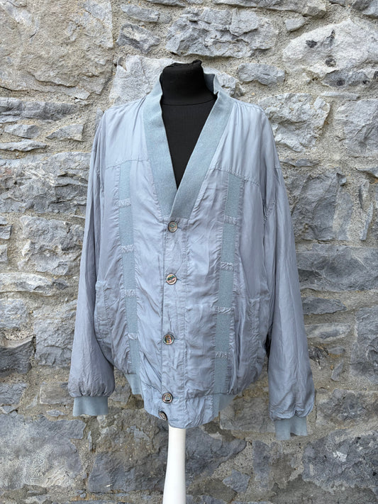 80s grey deep V-neck bomber jacket Large