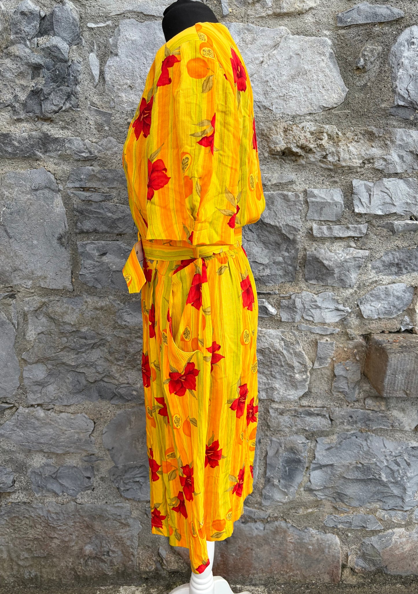 80s flowers&fruit yellow dress uk 8-10