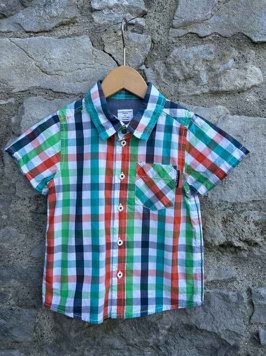 PoP Green&orange check shirt  18-24m (86-92cm)