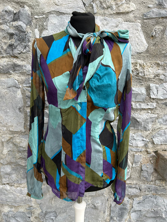Geometric teal silk blouse uk 10