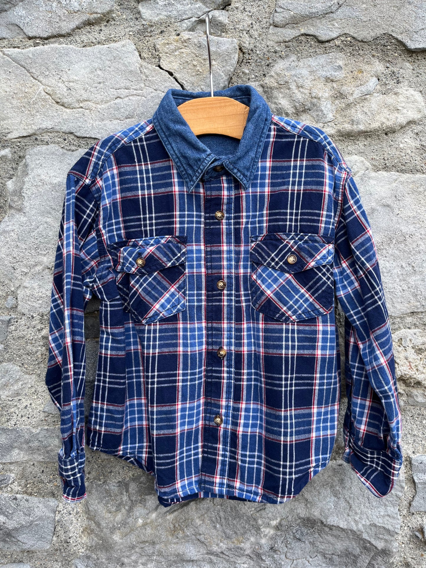 Y2K Navy&blue check shirt   2-3y (92-98cm)