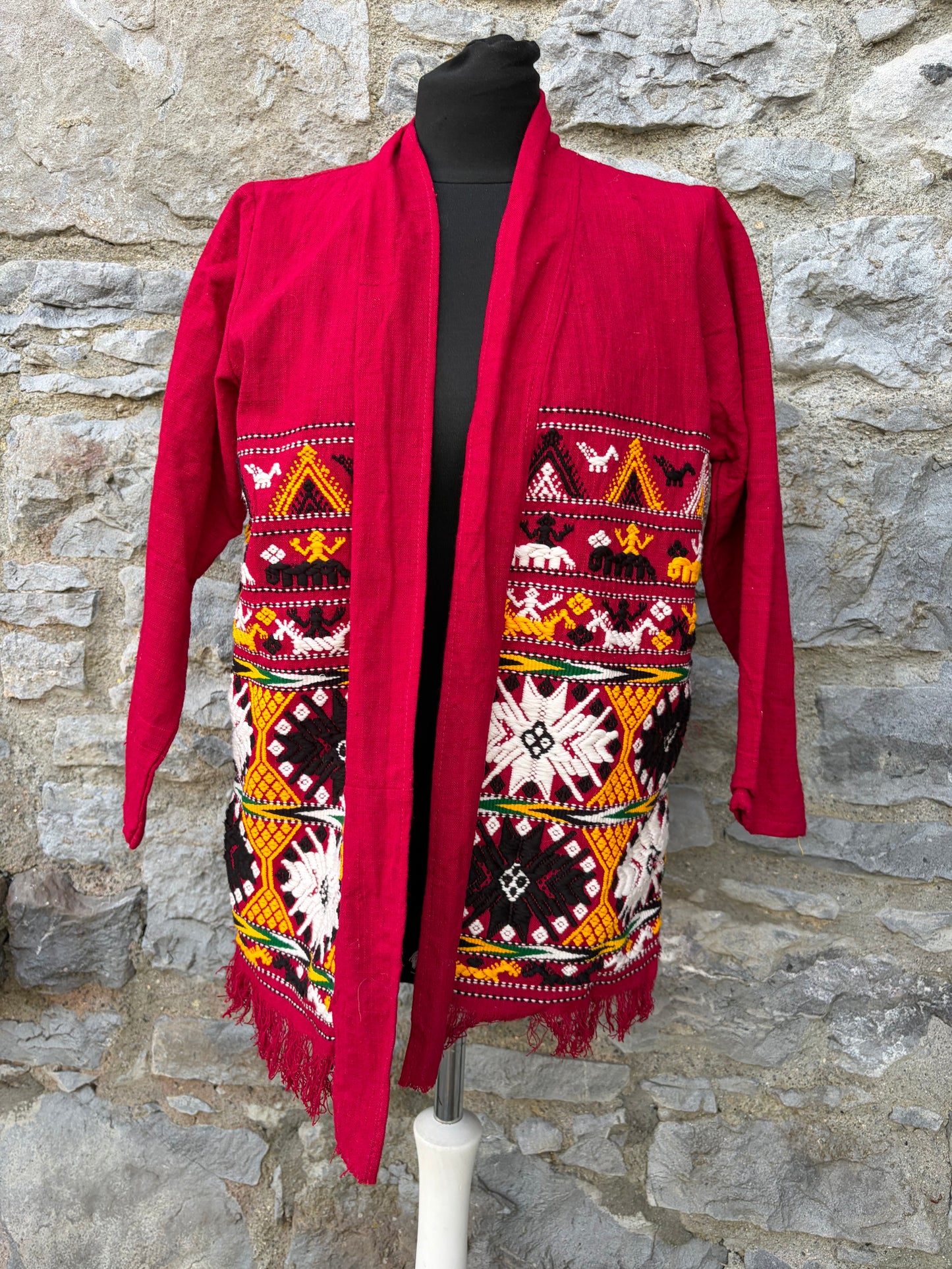 90s Peruvian embroidered open cardigan uk 8-10