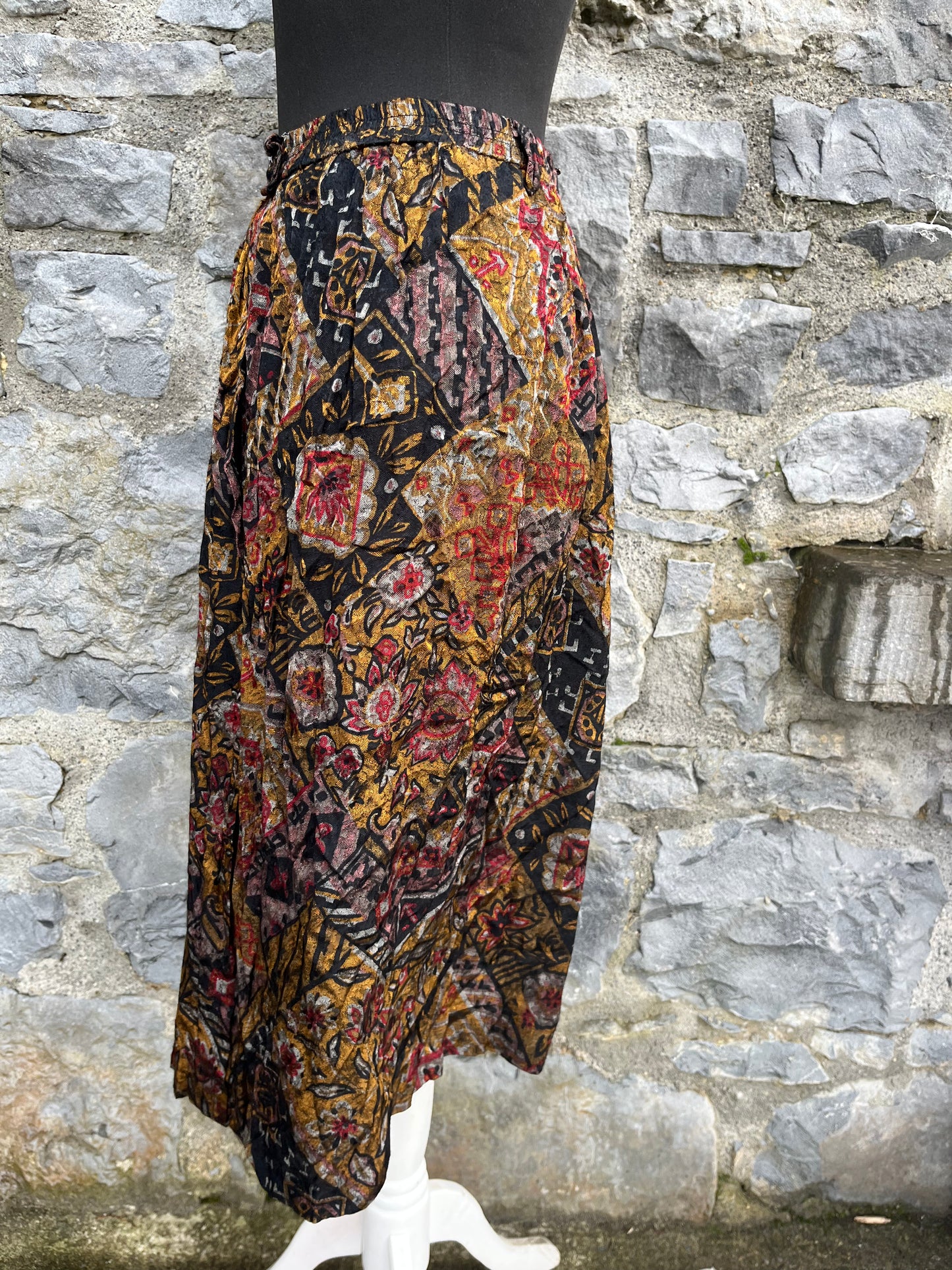 80s brown abstract skirt uk 8-10