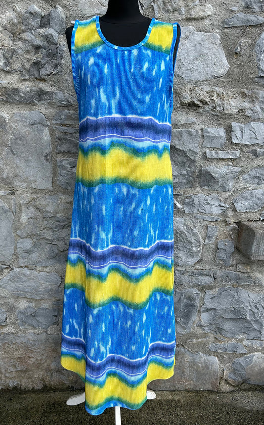 90s blue&yellow wrinkled dress uk 12