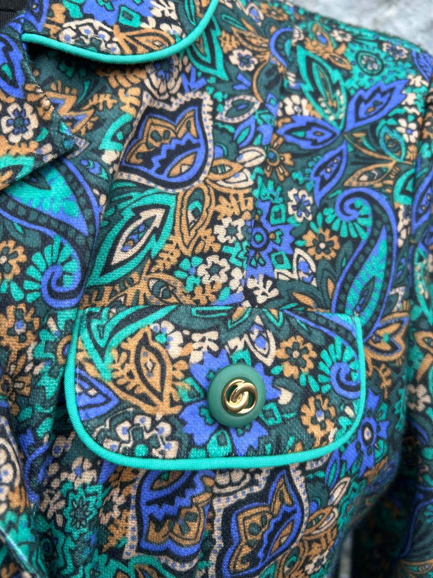 80s green paisley dress uk 12