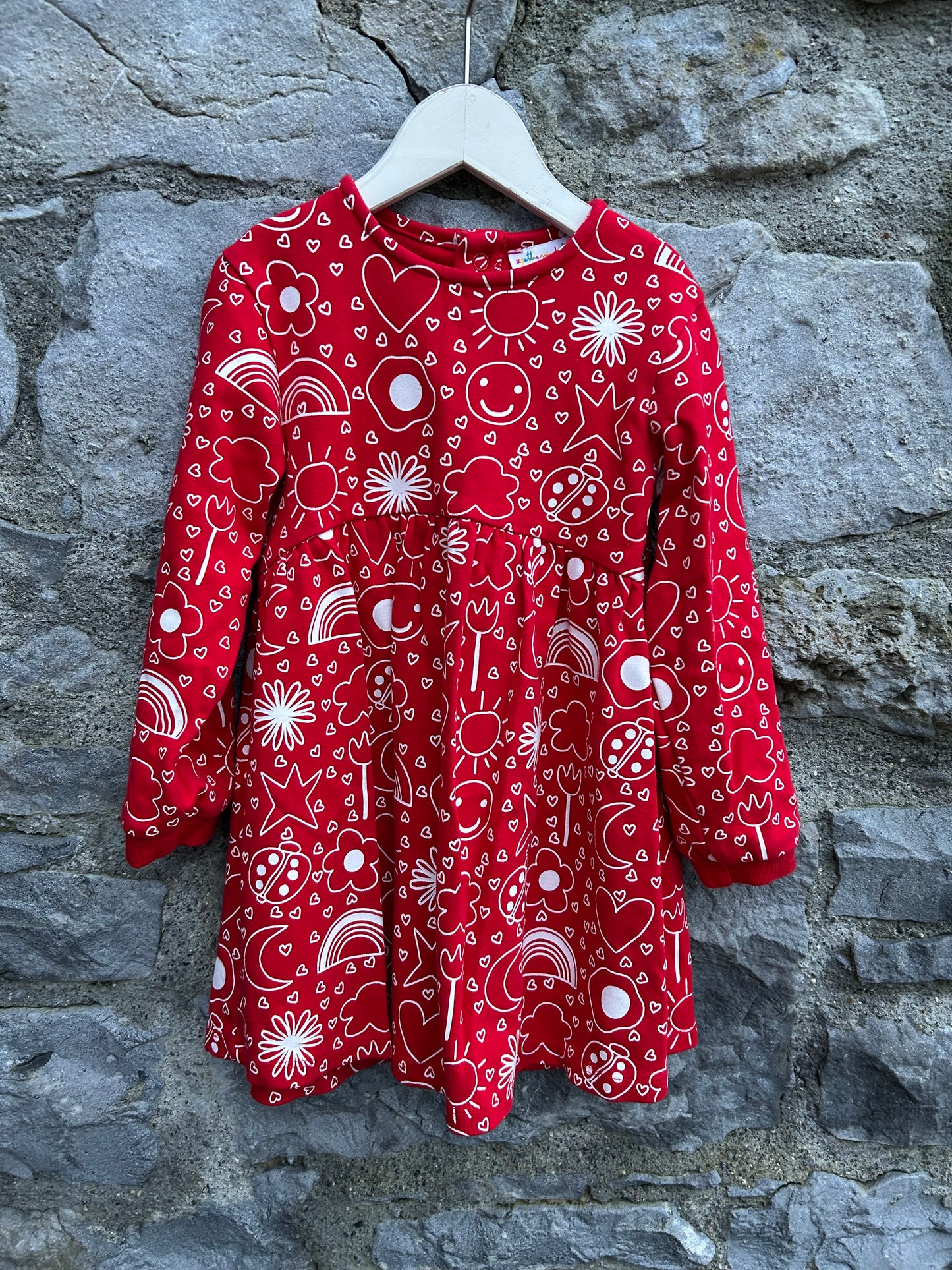 Hearts, flowers, suns all-over print dress 4y (104cm)
