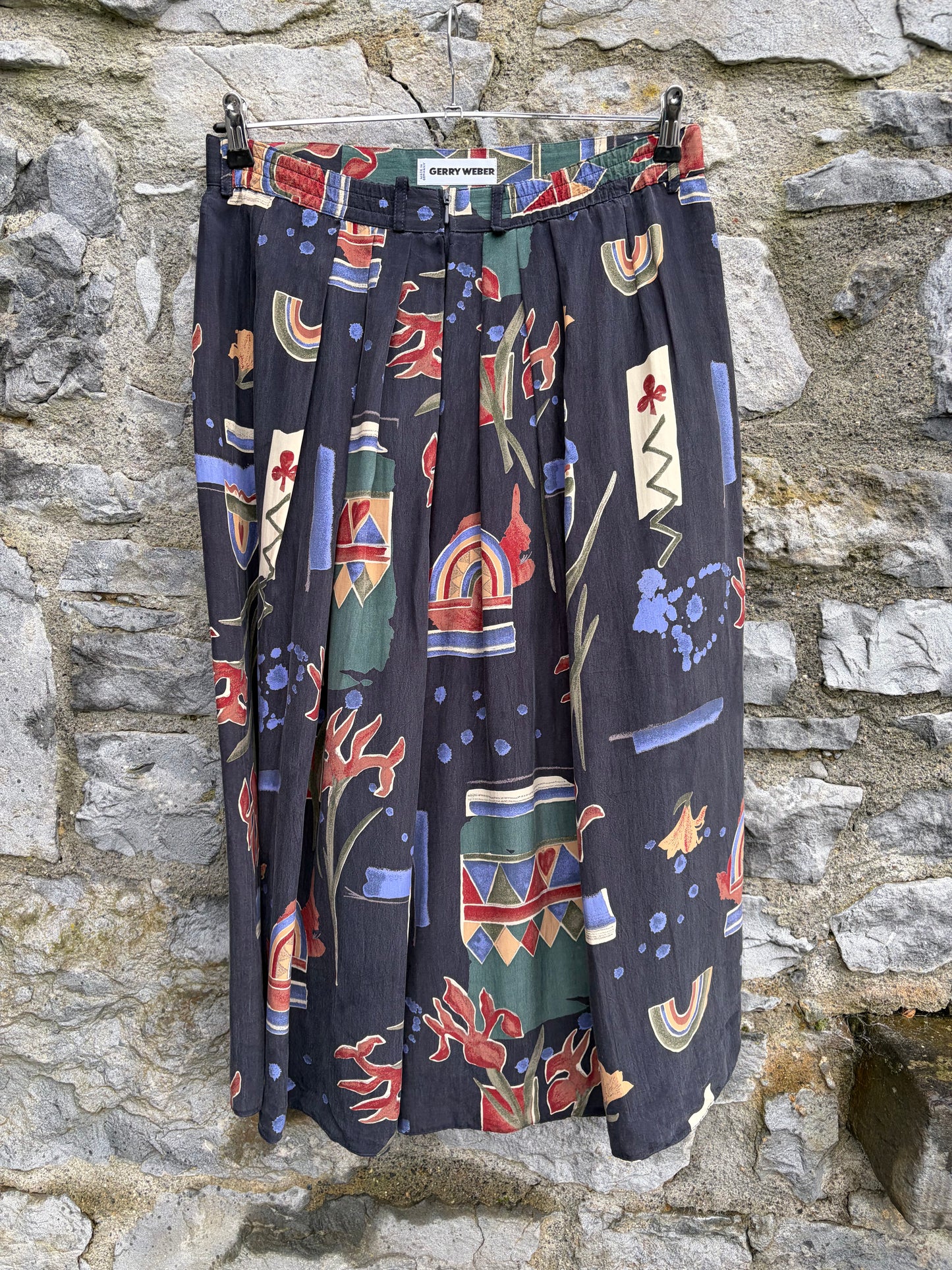 80s navy abstract skirt uk 14