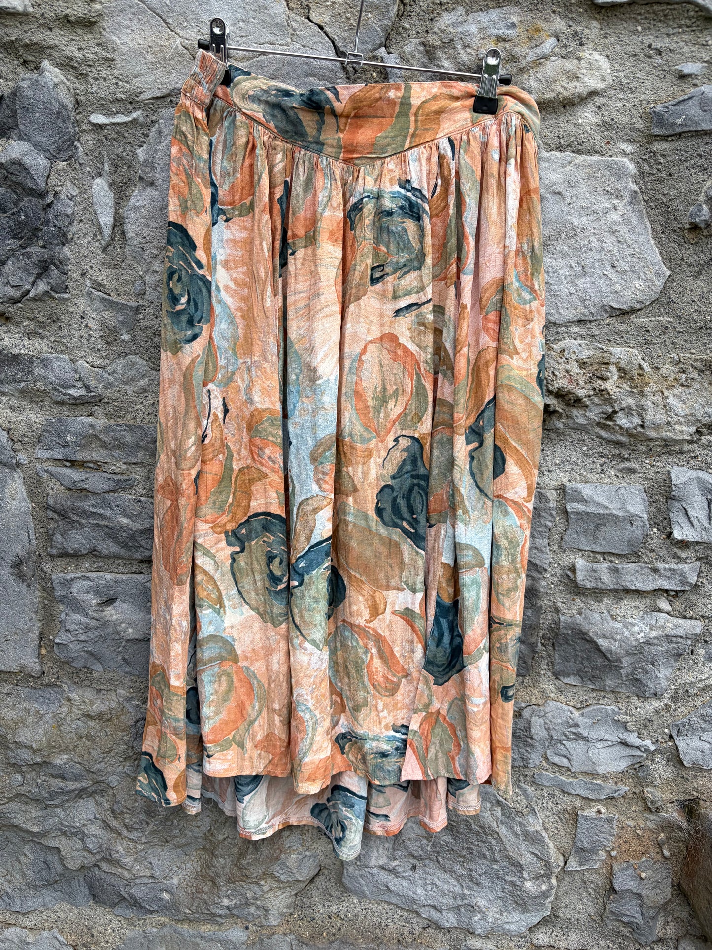 80s beige&teal flowers skirt uk 14