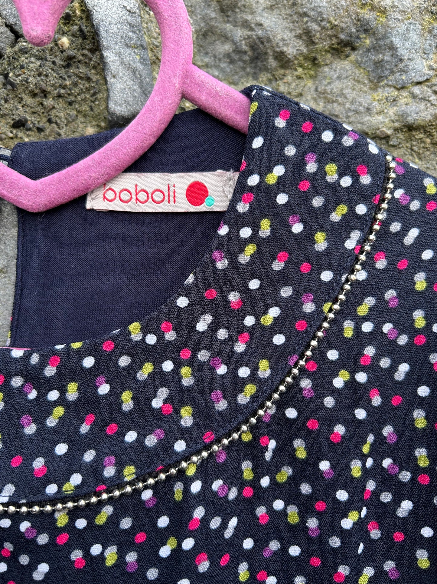 Colourful spotty navy dress 10y (140cm)