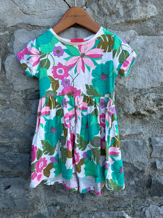 Pink&green floral dress  18-24m (86-92cm)