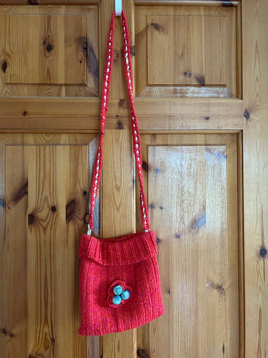 Handmade red&bead bag