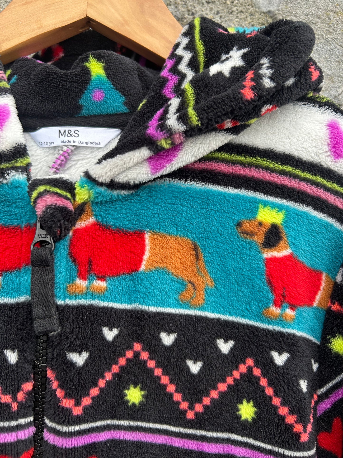 Christmas prints panel fleece onesie  12-13y (152-158cm)