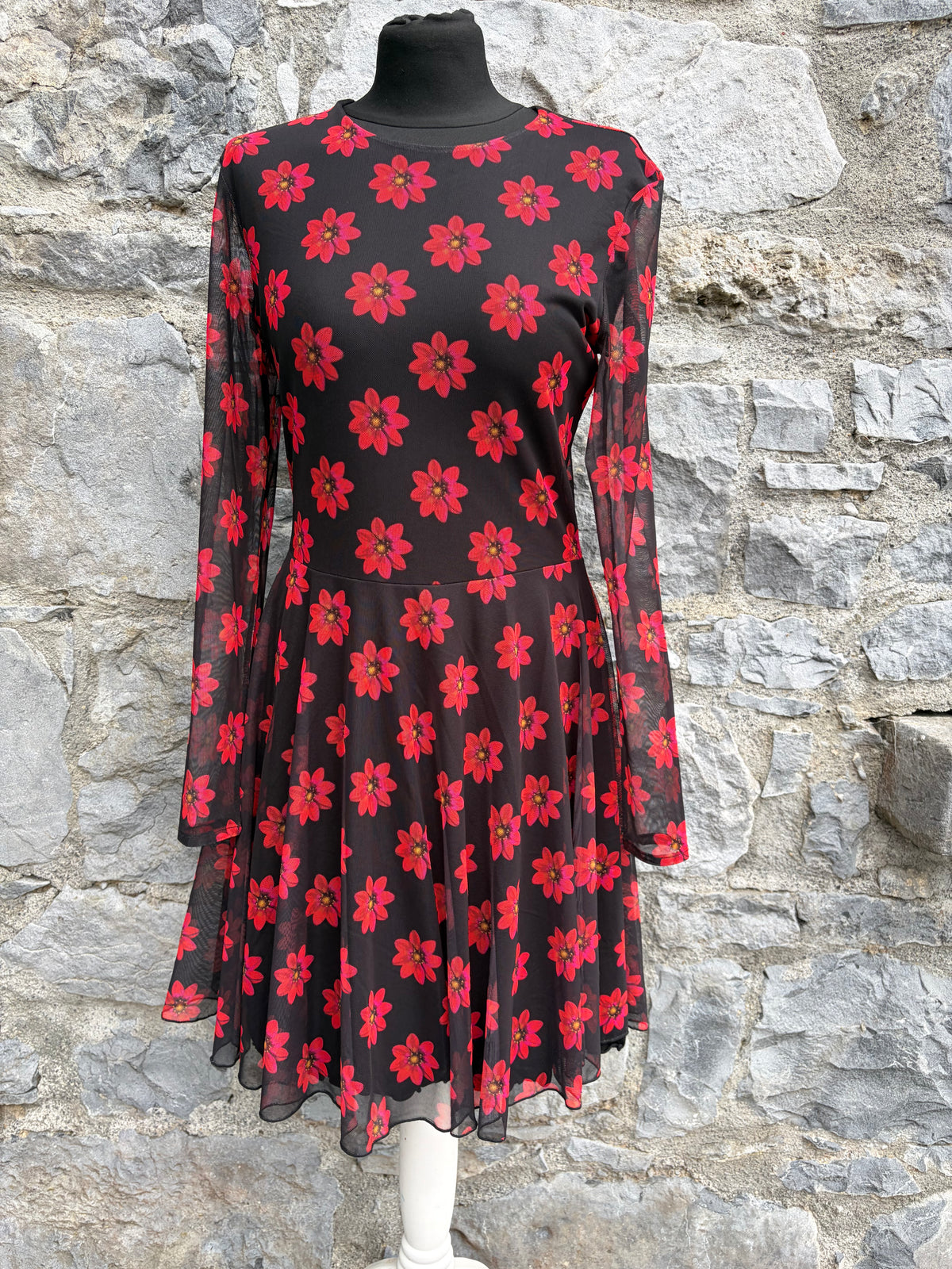Red flowers black dress uk 10