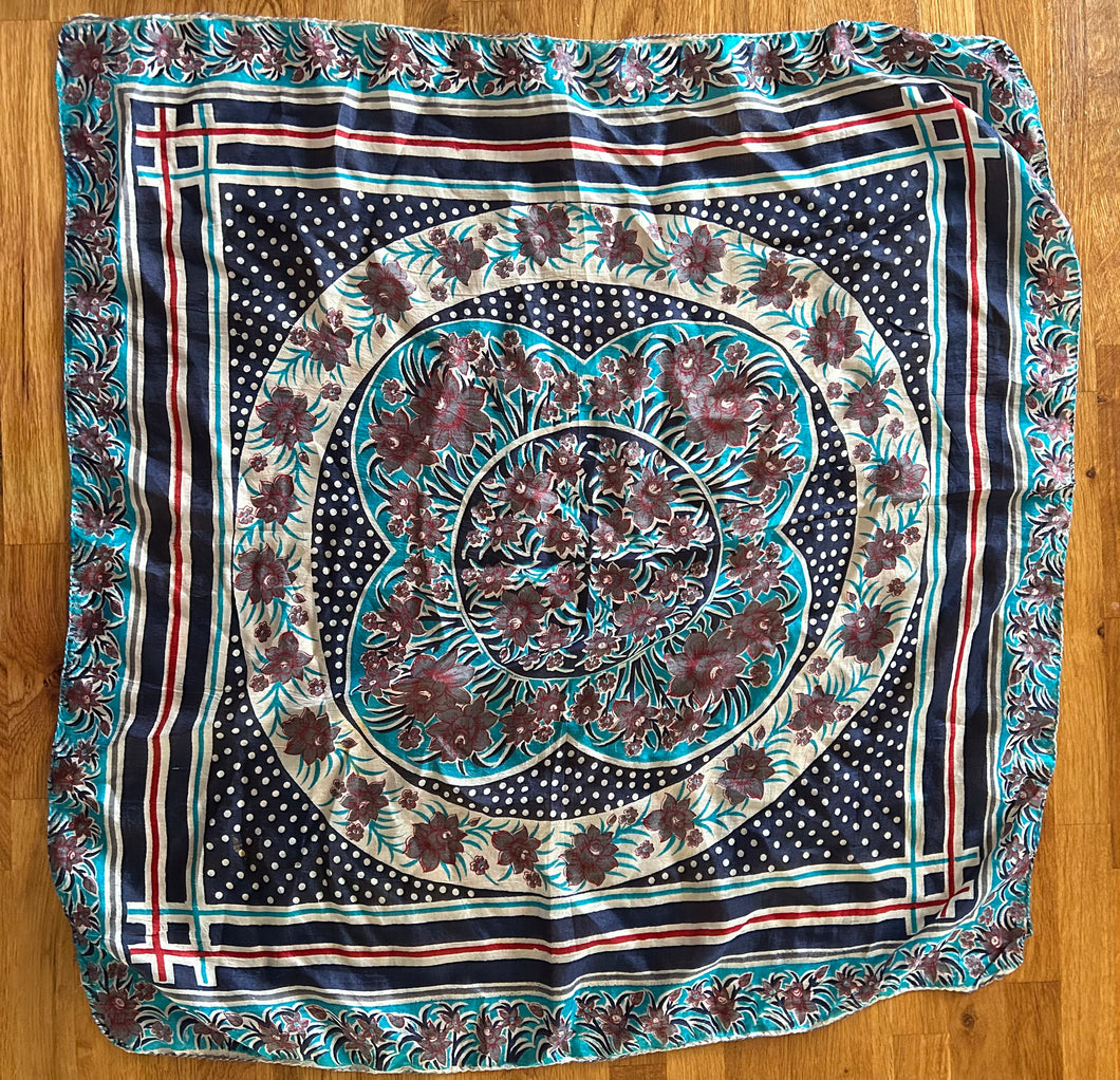 Blue&maroon flowery scarf