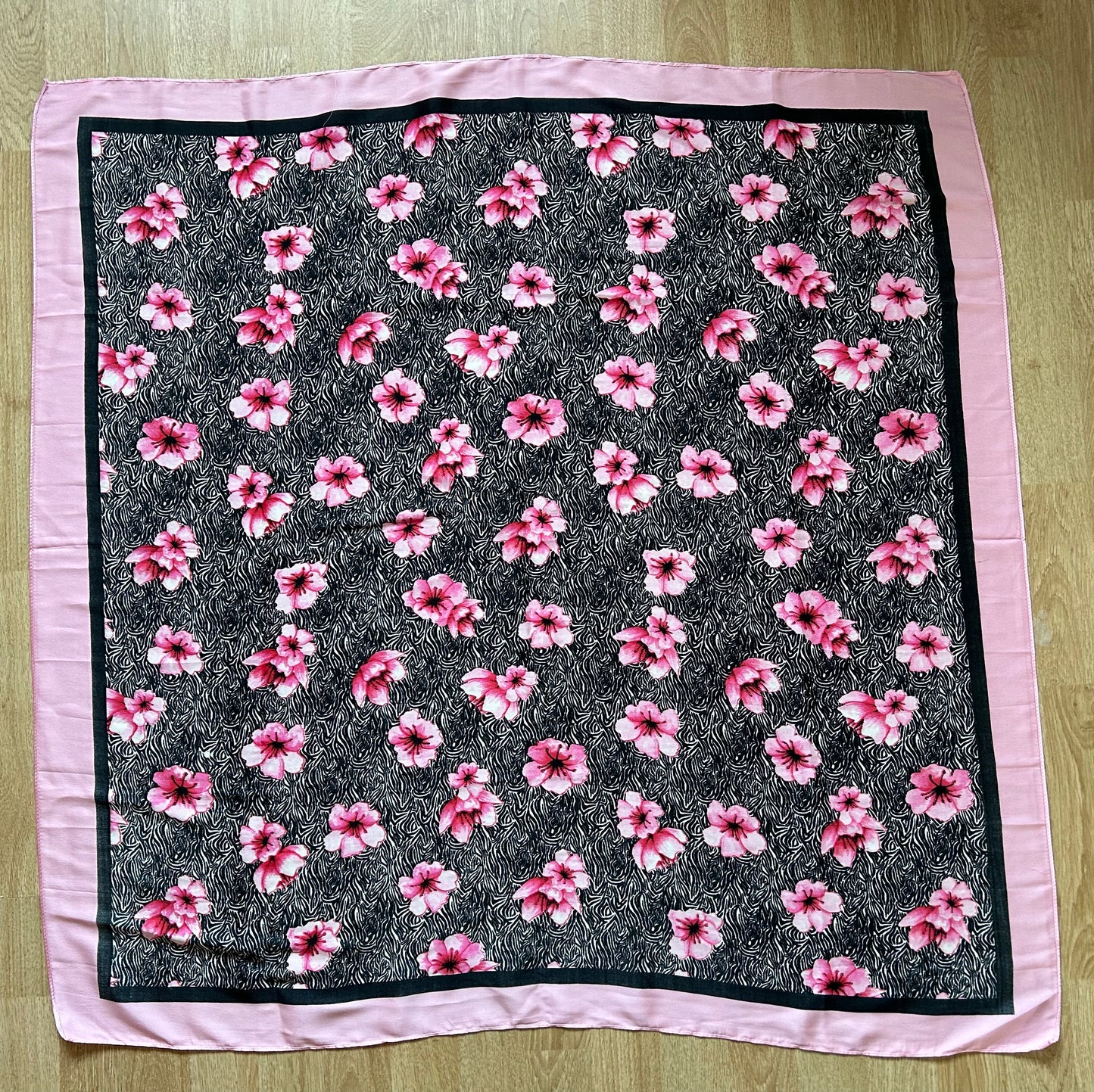 Pink&black floral scarf