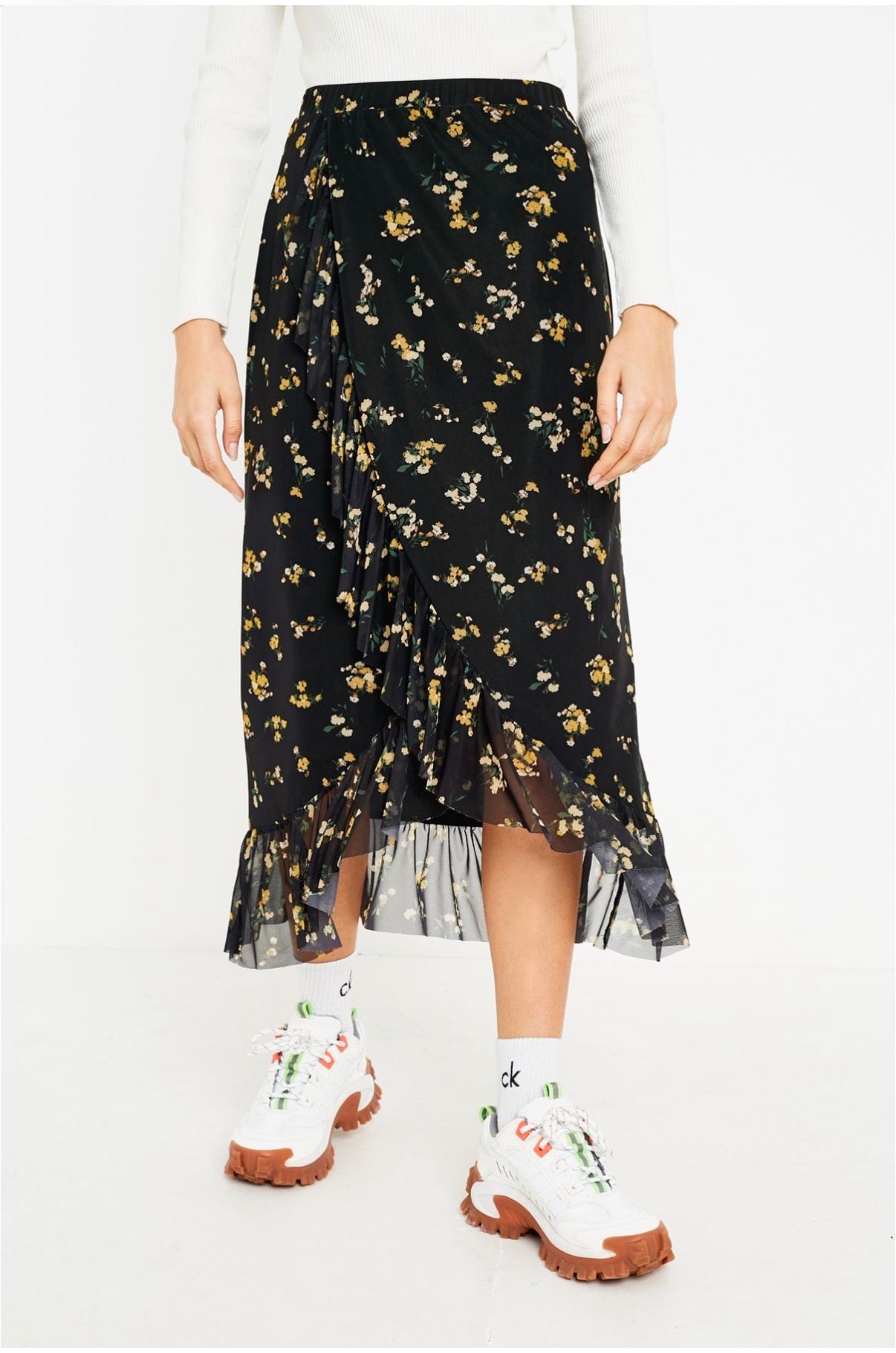 Black mesh frill midi skirt uk 8-10