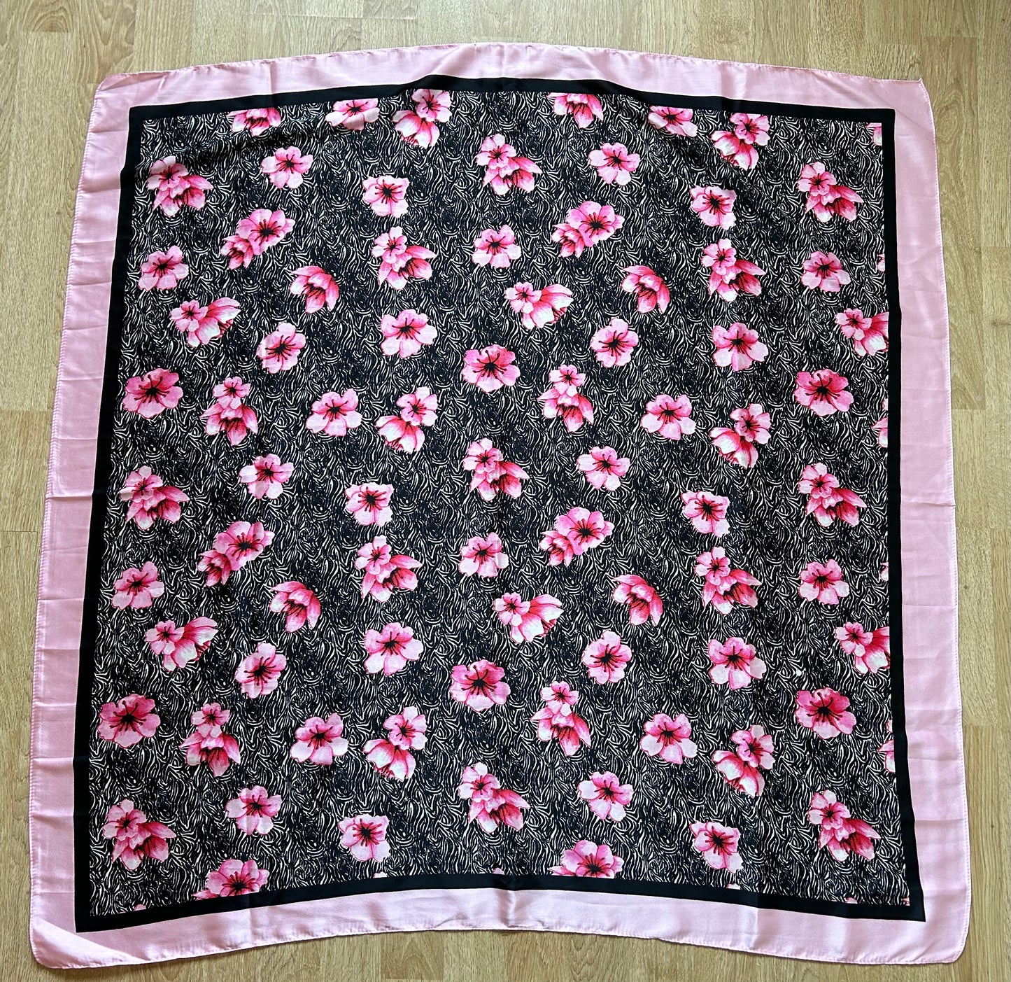 Pink&black floral scarf