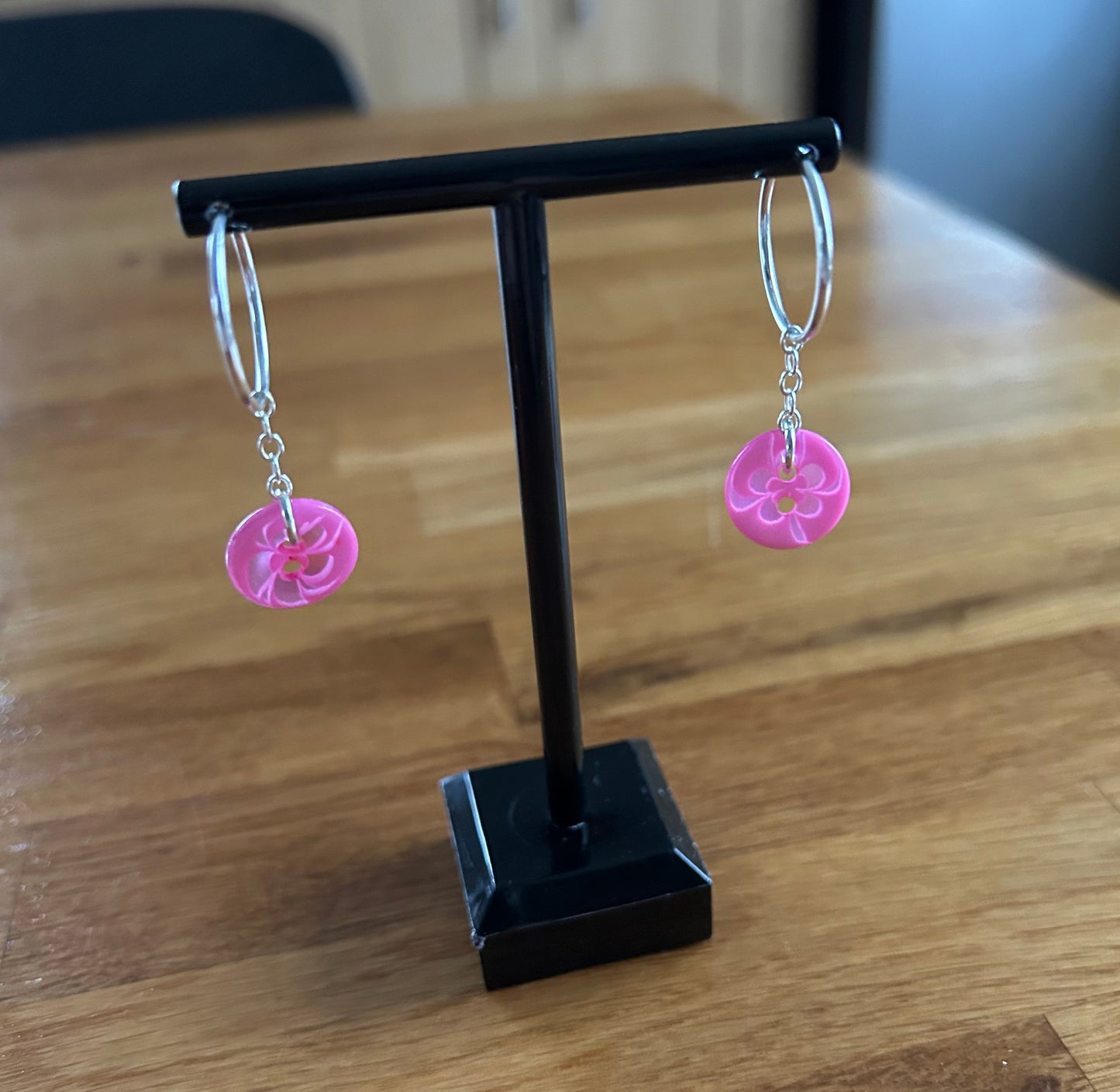 Pink button earrings