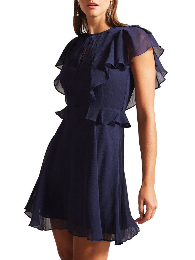 Kiaran angel-sleeve navy mini dress uk 10-12